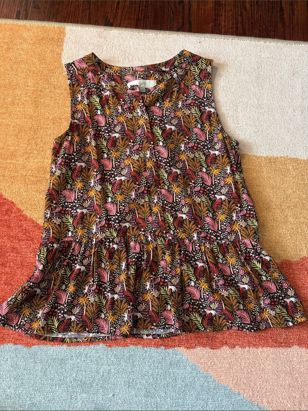 LOFT Floral Sleeveless Peplum Top in Black, Pink, Mustard